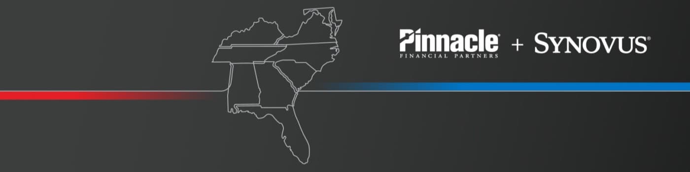 Southeastern U.S. footprint with Pinnacle Financial Partners and Synovus branding